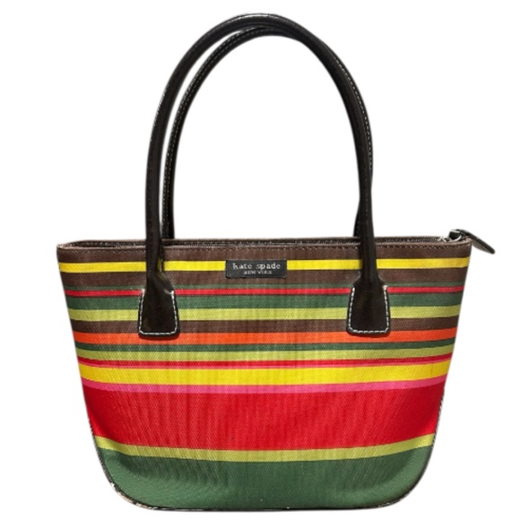 kate spade Handbags - Vintage 90s Iconic Kate Spade Striped Canvas and Leather‎ Shoulder Bag Handbag
